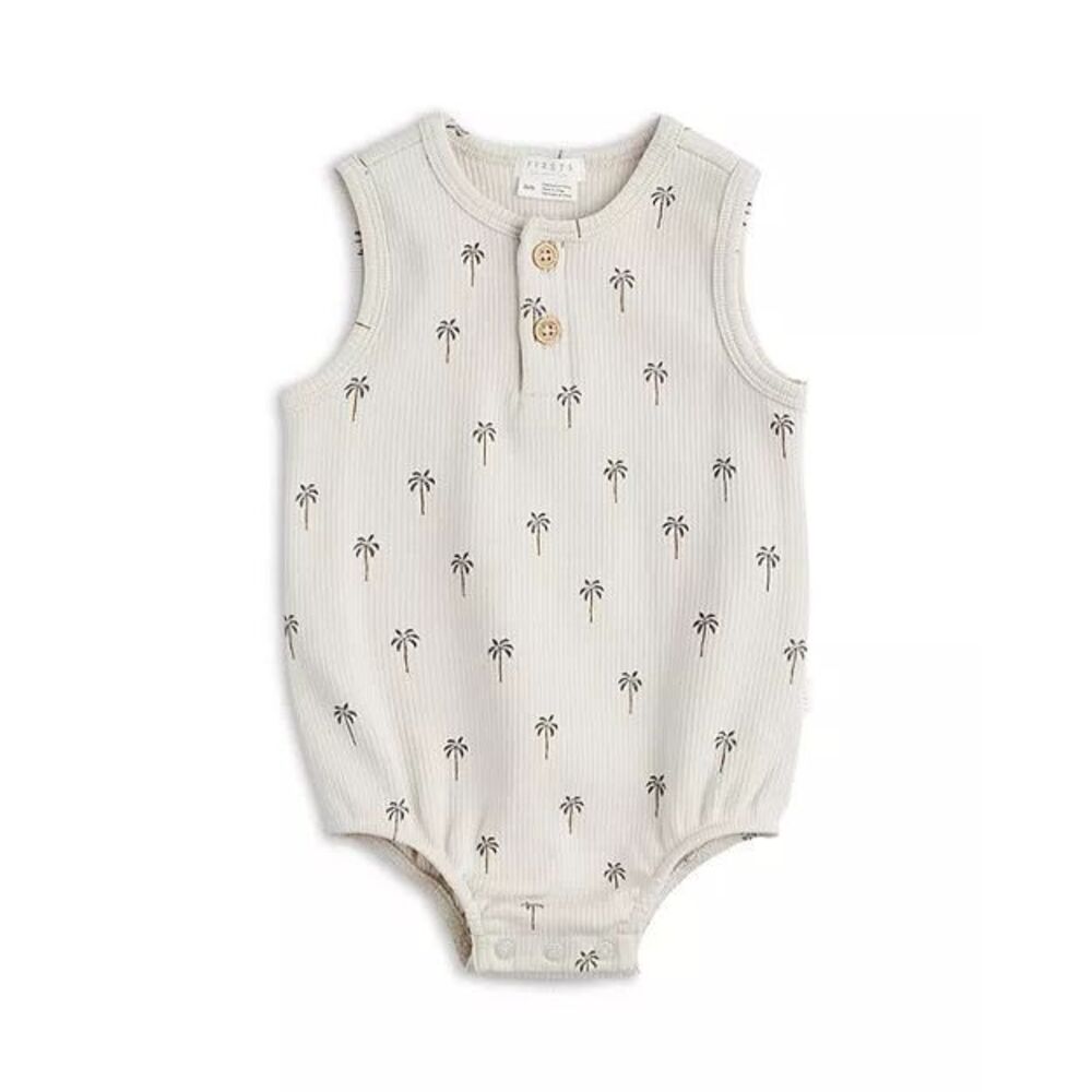 Bloomingdale’s Firsts by petit lem 12MO girls Palm Tree Print Ribbed Romper